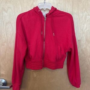 Women's Red Cropped Hoodie Zip Up Sweater